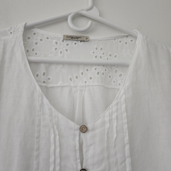 Lungo L'Arno White Linen Button-Down Blouse Size Small - Picture 10 of 12